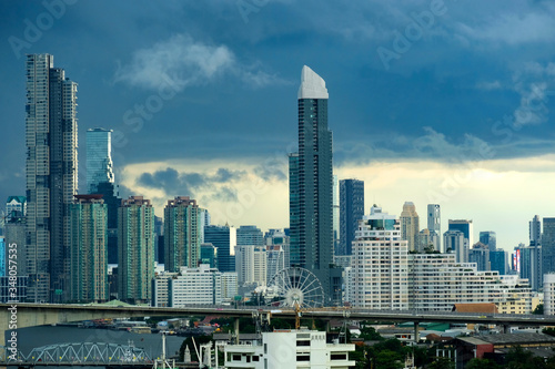April28  2020 in Bangkok Storm clouds sky heavy rain In a modern city