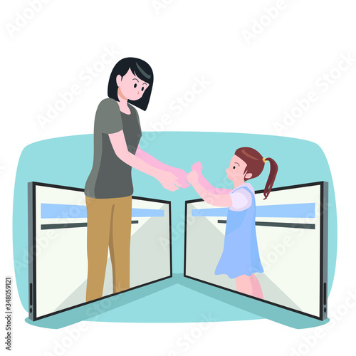 Mother is doing a video call with her daughter illustrtion