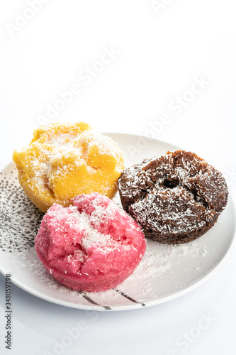 malaysian traditional food apam nasi on white plate and background