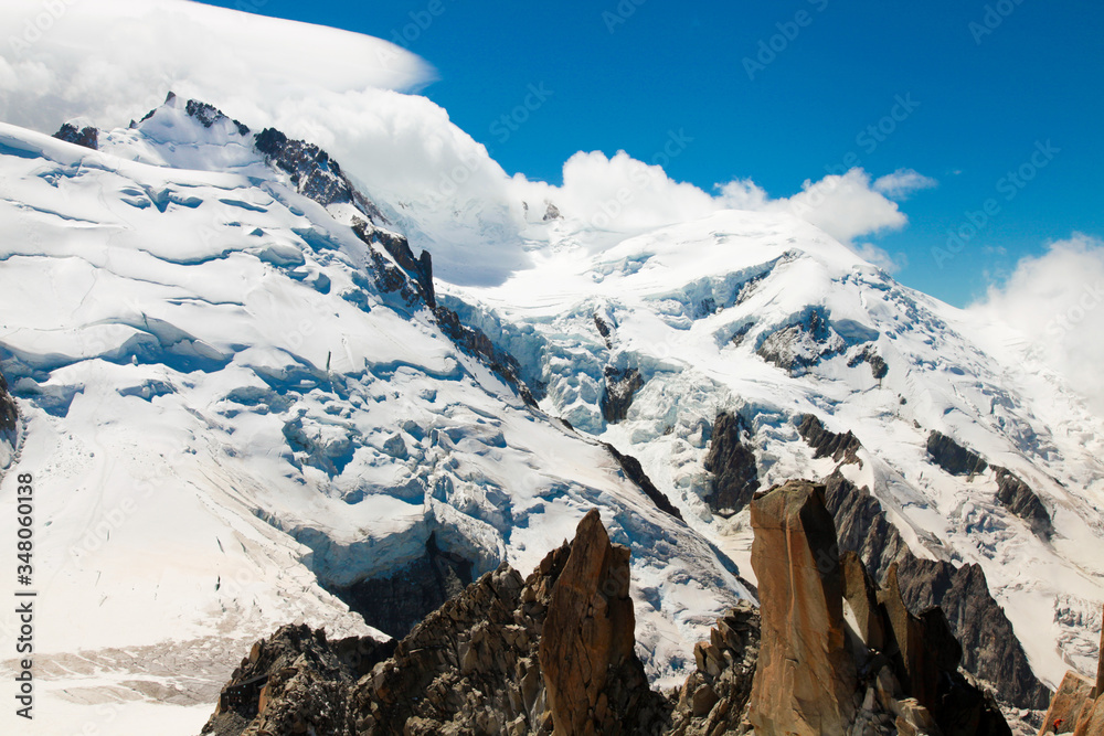 Obraz premium French Alp mountains covered in fresh white snow. Mountaineering, travelling, active life concept. 