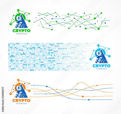 Set  blockchain theme elements header banner