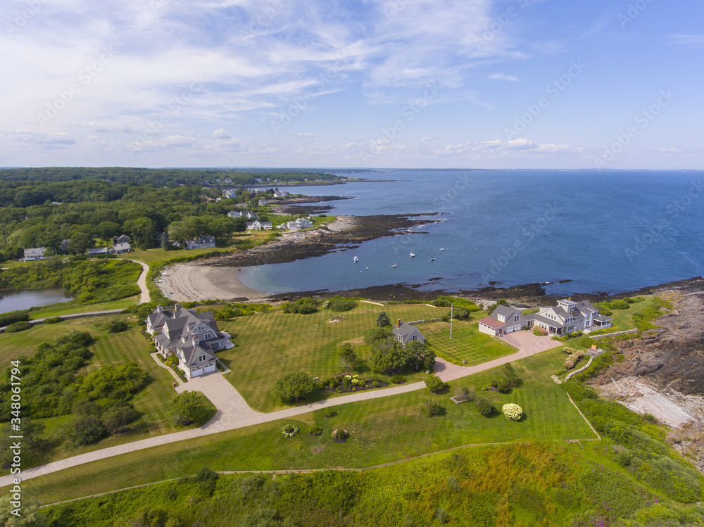 Rocky coast aerial view at the south end of Casco Bay in town of Cape Elizabeth, Maine ME, USA. Rocky coast aerial view at the south end of Casco Bay in town of Cape Elizabeth, Maine ME, USA.