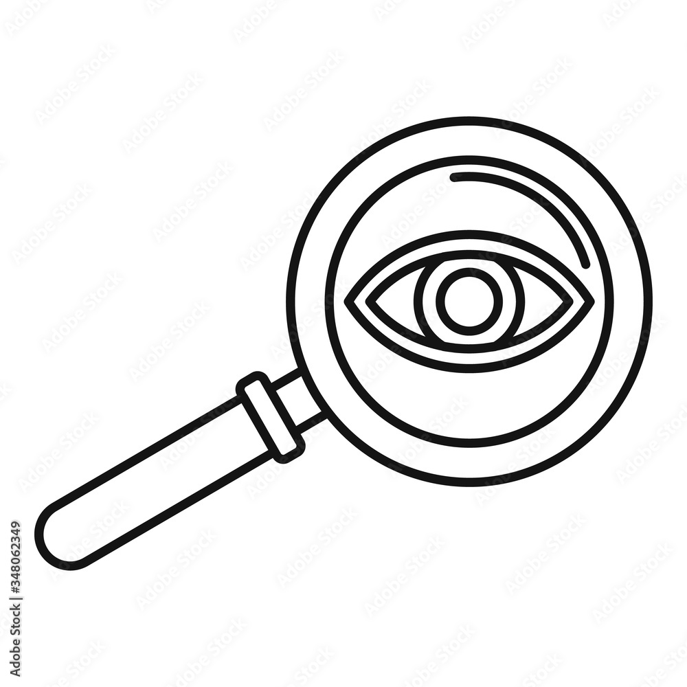 Eye examination magnifier icon. Outline eye examination magnifier vector icon for web design isolated on white background Eye examination magnifier icon. Outline eye examination magnifier vector icon for web design isolated on white background