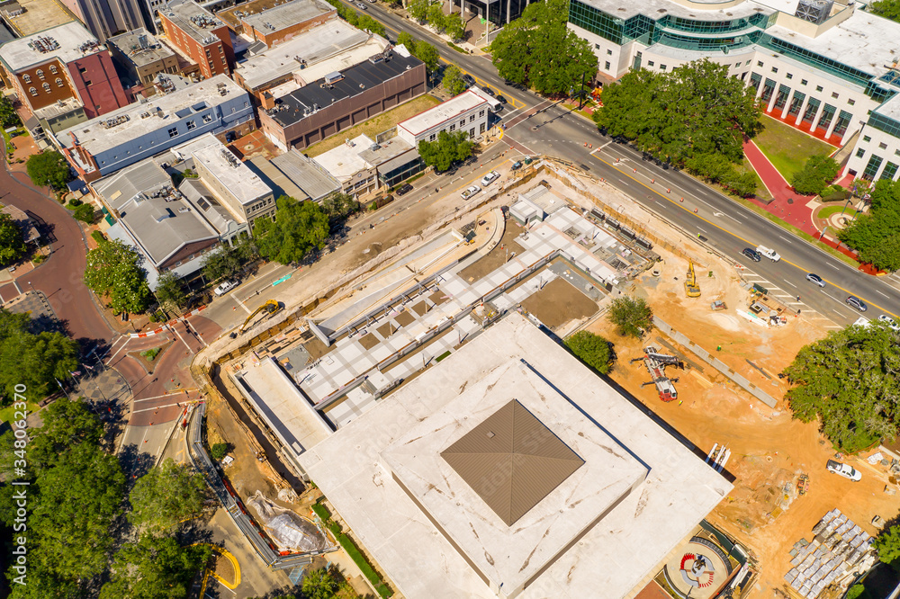 Fototapeta premium Aerial photo Tallahassee FL State Capitol Building under expansion construction