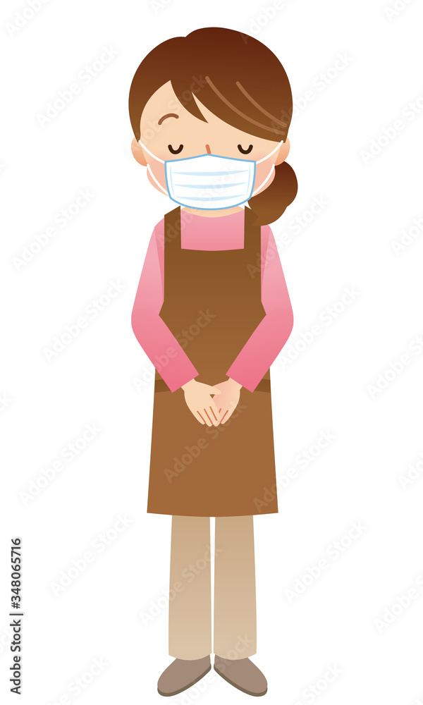 マスクをする店員　お辞儀　スタッフ