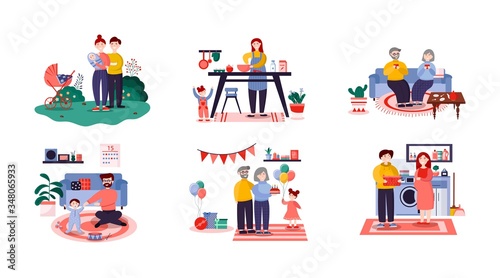Family cartoon characters, vector flat isolated illustration