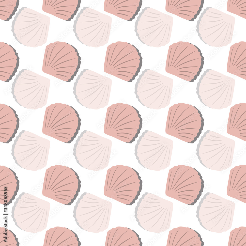 Vector Pink Beach Shells from Beautiful Beach collection seamless pattern background. Modern repeat geometric design featuring Bivalvia clam shells. Good for home decor, beach apparel and accessories