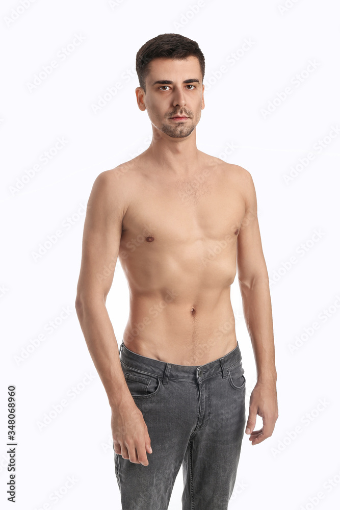 Young man with anorexia on white background Young man with anorexia on white background