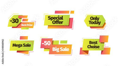 Sale banner set. Sale special discount only today web banner mega purchases half price offer, sale promotion advertising, color advertising retail information. Template vector graphics.