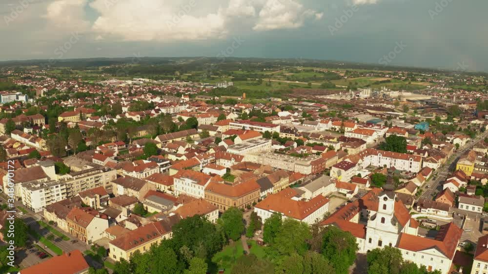 BJELOVAR, CROATIA - June 2, 2019: Aerial view of the downtown city center BJELOVAR, CROATIA - June 2, 2019: Aerial view of the downtown city center
