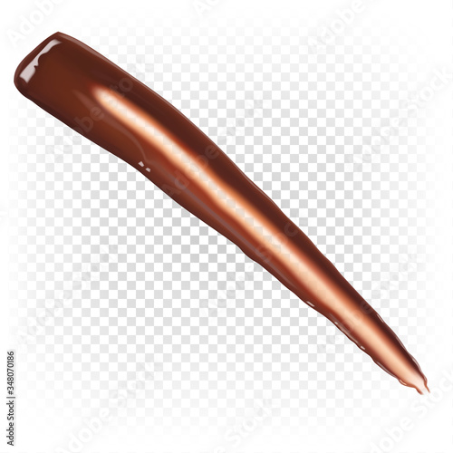 Chocolate element for design. A long smear of liquid dark chocolate. Decoration, presentation, desserts. Vector 3d realistic illustration isolated on white transparent background.