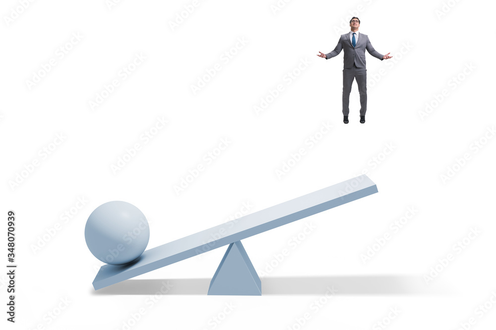 Career progression concept with businessman and seesaw Career progression concept with businessman and seesaw