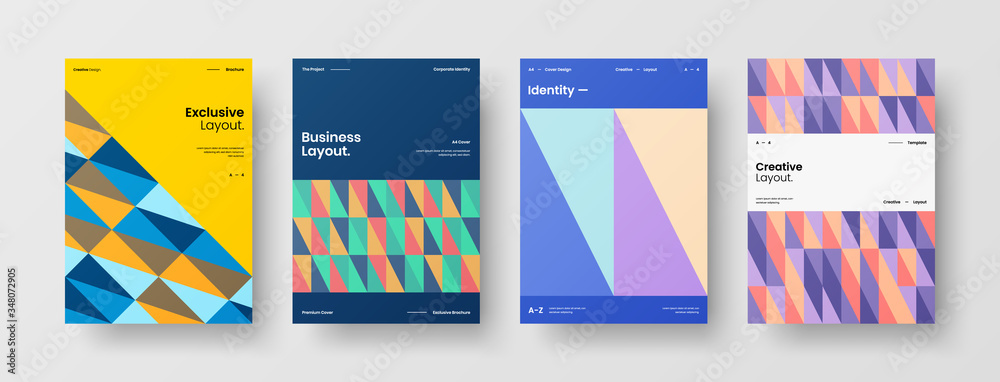 Company identity brochure template collection. Business presentation vector A4 vertical orientation front page mock up set. Corporate report cover abstract geometric illustration design layout bundle. Company identity brochure template collection. Business presentation vector A4 vertical orientation front page mock up set. Corporate report cover abstract geometric illustration design layout bundle.