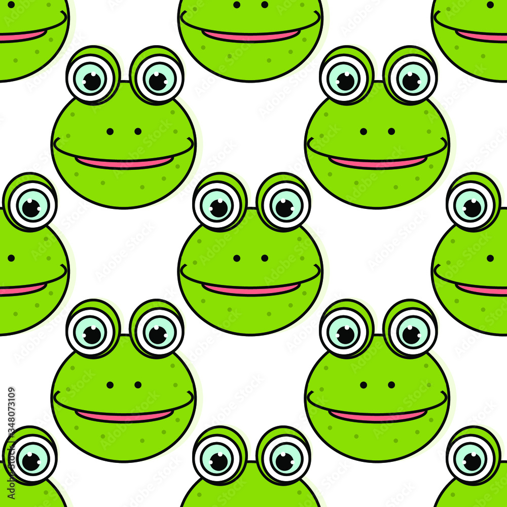 Fototapeta premium Seamless vector background of smiling frog on white background. Vector illustration of smiling frog face.