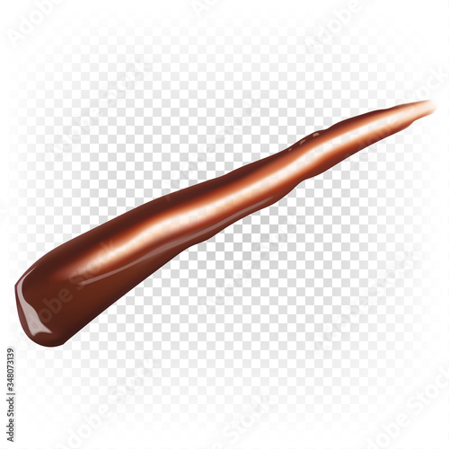 Melted dark chocolate smeared on the surface. Element for the presentation of dessert. Vector realistic illustration isolated on a white transparent background.