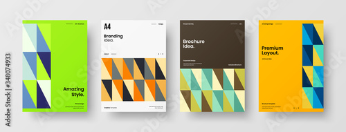 Company identity brochure template collection. Business presentation vector A4 vertical orientation front page mock up set. Corporate report cover abstract geometric illustration design layout bundle.
