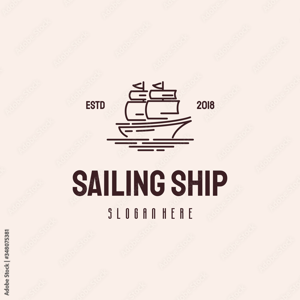 Sailing Ship logo hipster retro vintage vector template