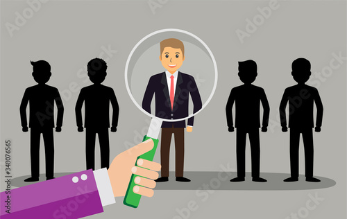 Find the right person for the job concept with business, businessman, Magnifying glass