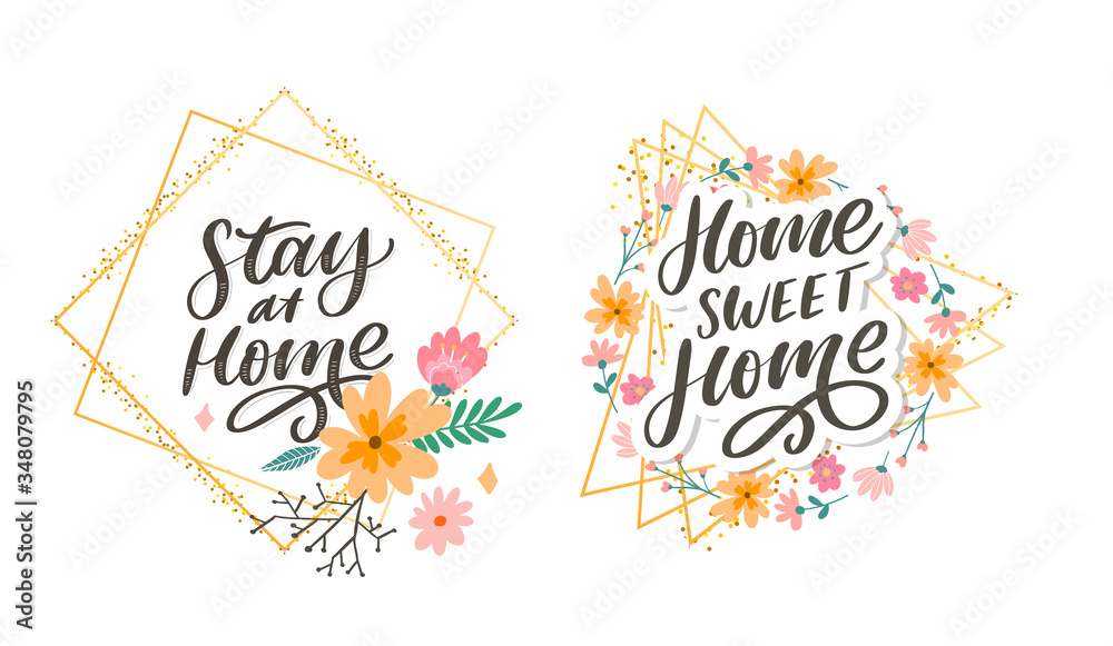 Slogan stay at home safe quarantine pandemic letter text words calligraphy vector illustration Slogan stay at home safe quarantine pandemic letter text words calligraphy vector illustration