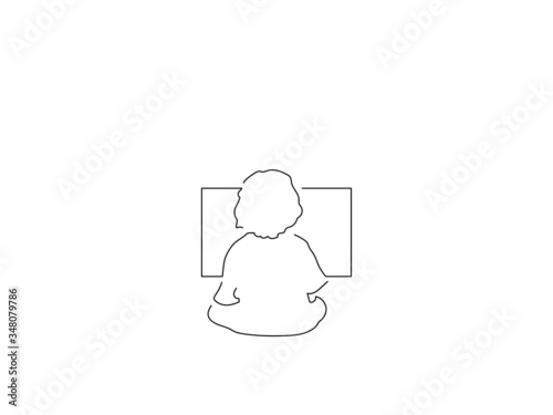 People watching tv isolated line drawing, vector illustration design.