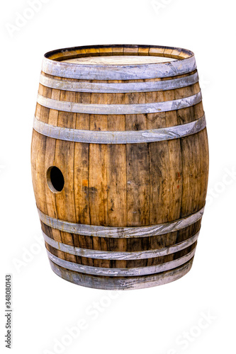Wooden barrel for champagne on white background.
