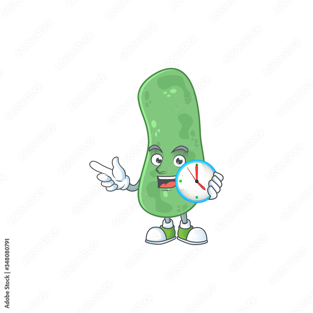 Obraz premium Enterobacteriaceae mascot design concept holding a circle clock