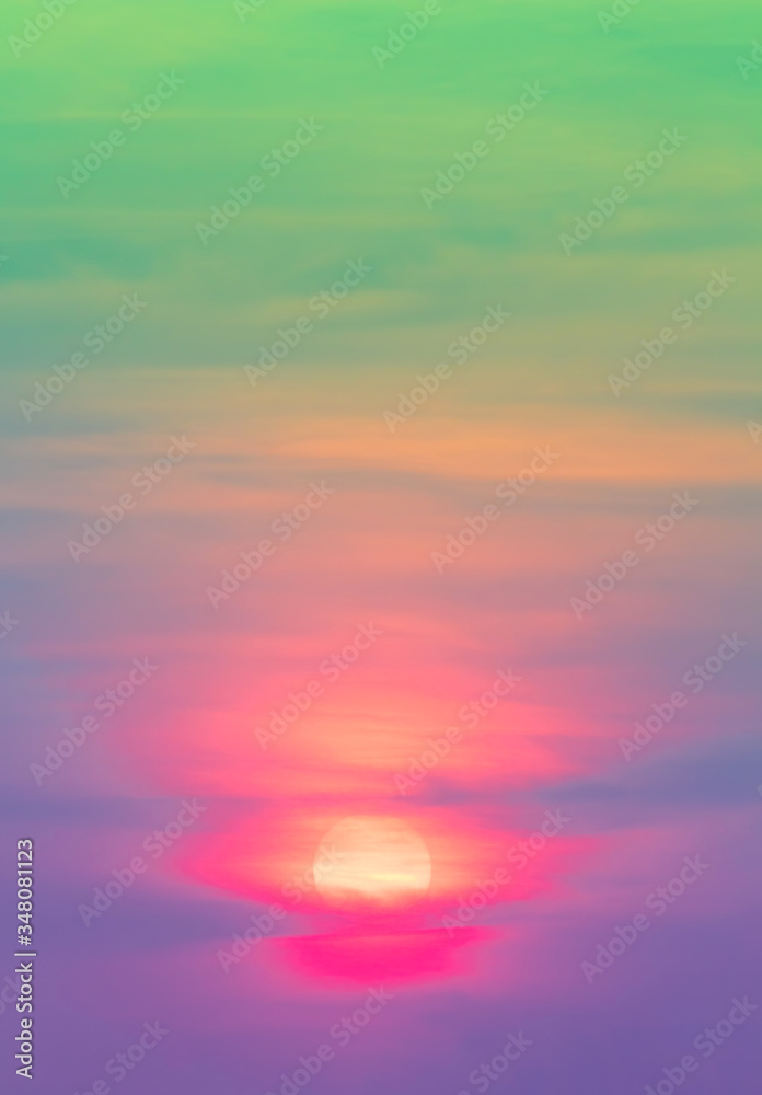 Green and violet color in sky and orange with pink sundown light