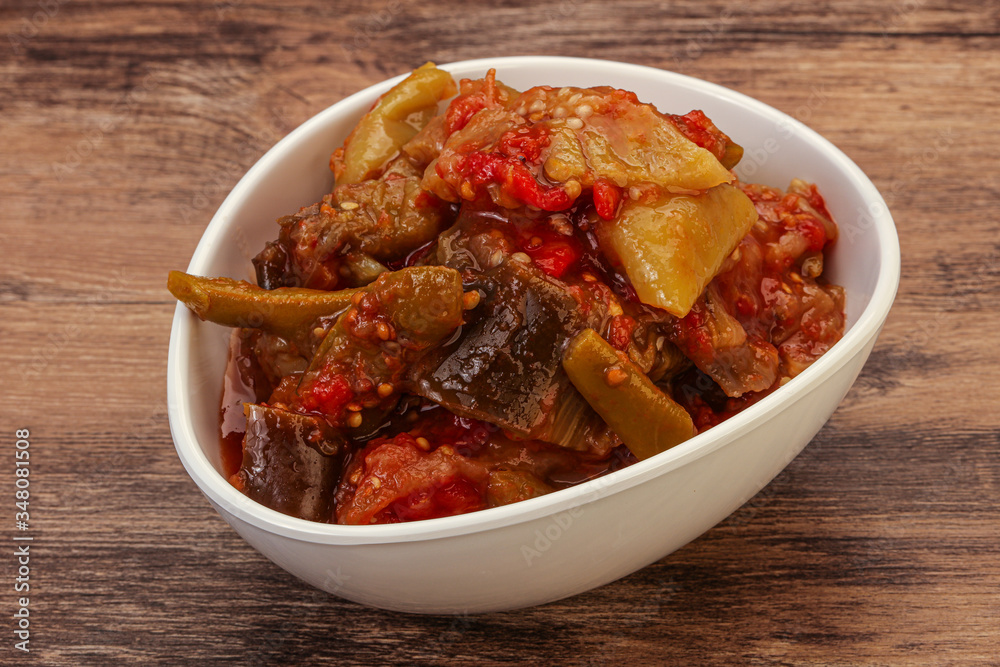 Caucasian vegan cuisine - ajapsandali with vegetables Caucasian vegan cuisine - ajapsandali with vegetables