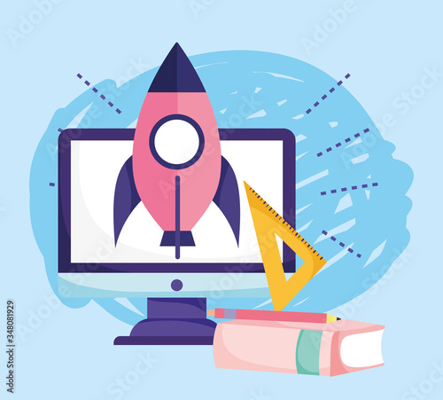 online education, computer rocket book ruler pencil study