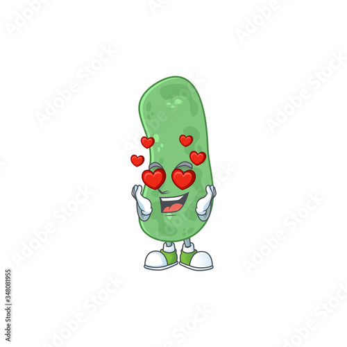 Charming enterobacteriaceae cartoon character with a falling in love face