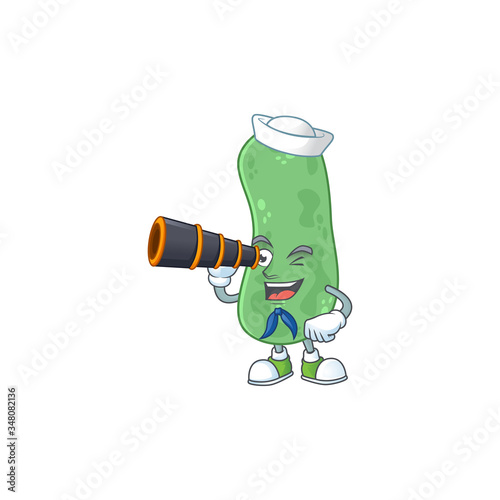 Enterobacteriaceae in Sailor cartoon character style using a binocular