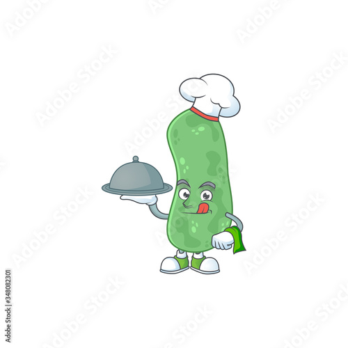 A enterobacteriaceae chef cartoon design with hat and tray