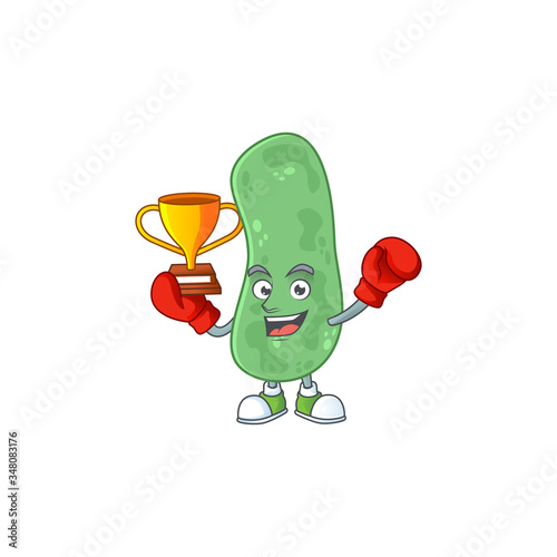 Proudly face of boxing winner enterobacteriaceae presented in cartoon character design
