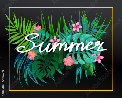 Summer tropical leaves exotical plants palm jungle leaf lettering