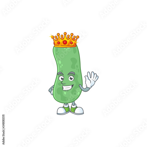 The Charismatic King of enterobacteriaceae cartoon character design wearing gold crown
