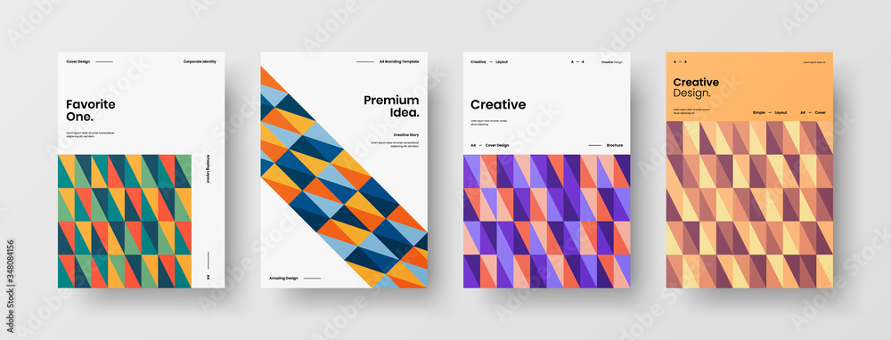 Company identity brochure template collection. Business presentation vector A4 vertical orientation front page mock up set. Corporate report cover abstract geometric illustration design layout bundle. Company identity brochure template collection. Business presentation vector A4 vertical orientation front page mock up set. Corporate report cover abstract geometric illustration design layout bundle.