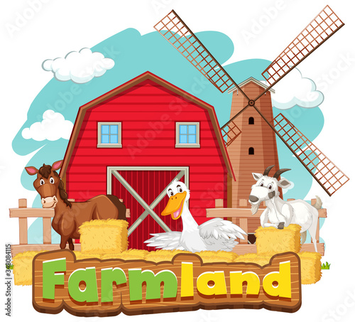 Farmland sign with many animals and red barn © blueringmedia