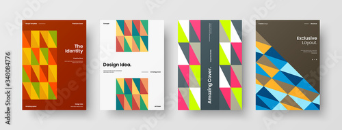 Company identity brochure template collection. Business presentation vector A4 vertical orientation front page mock up set. Corporate report cover abstract geometric illustration design layout bundle.