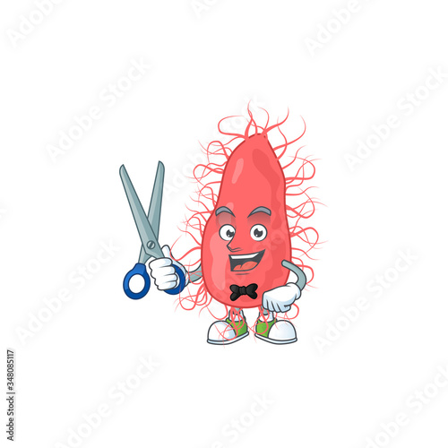 Cute Barber escherichia cartoon character style with scissor