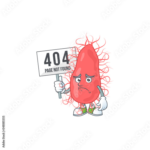 Sad face of escherichia cartoon character raised up 404 boards