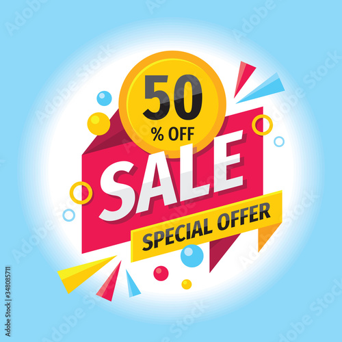 Sale - concept banner vector illustration. Special offer creative layout. Discount up to 50  off. Abstract geometric design.