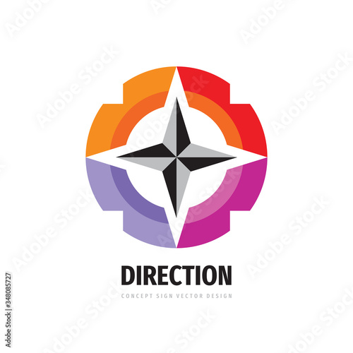 Direction compass concept logo design. Abstract creative business sign. Travel transport symbol. Vector illustration. 