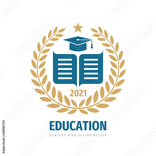 Education badge logo design. University high school emblem. Graduation college sign. Academy knowledge label. 