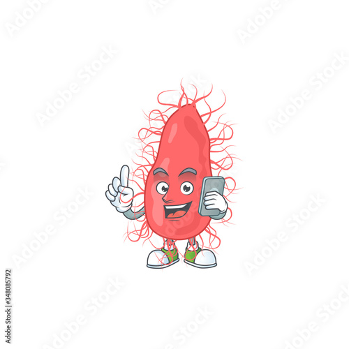 Cartoon design concept of escherichia talking on phone