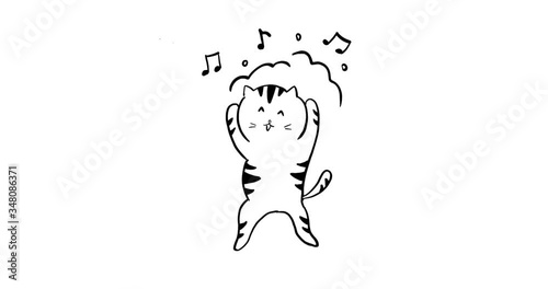 Cute cat dancing with fun is a cartoon hand drawn doodle style.
For use in music or sound in entertaining events or the work of children and students and cat lovers.