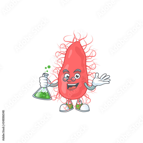 Escherichia genius Professor Cartoon character holding glass tube