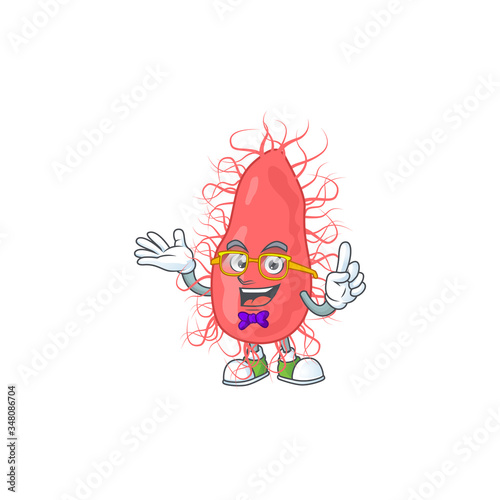 Cartoon character design of Geek escherichia wearing weird glasses
