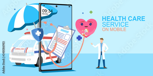 Insurance online concept. Insurance on mobile.Healthcare, finance and medical service. Vector illustration about Insurance.