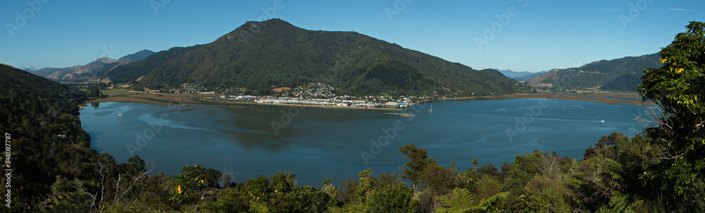 View of Havelock from Cullen Point Lookout on Queen Charlotte Drive,Marlborough Region on South Island of New Zealand 
