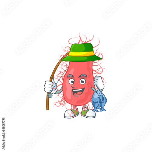 A Picture of escherichia fisher mascot design catch a fish